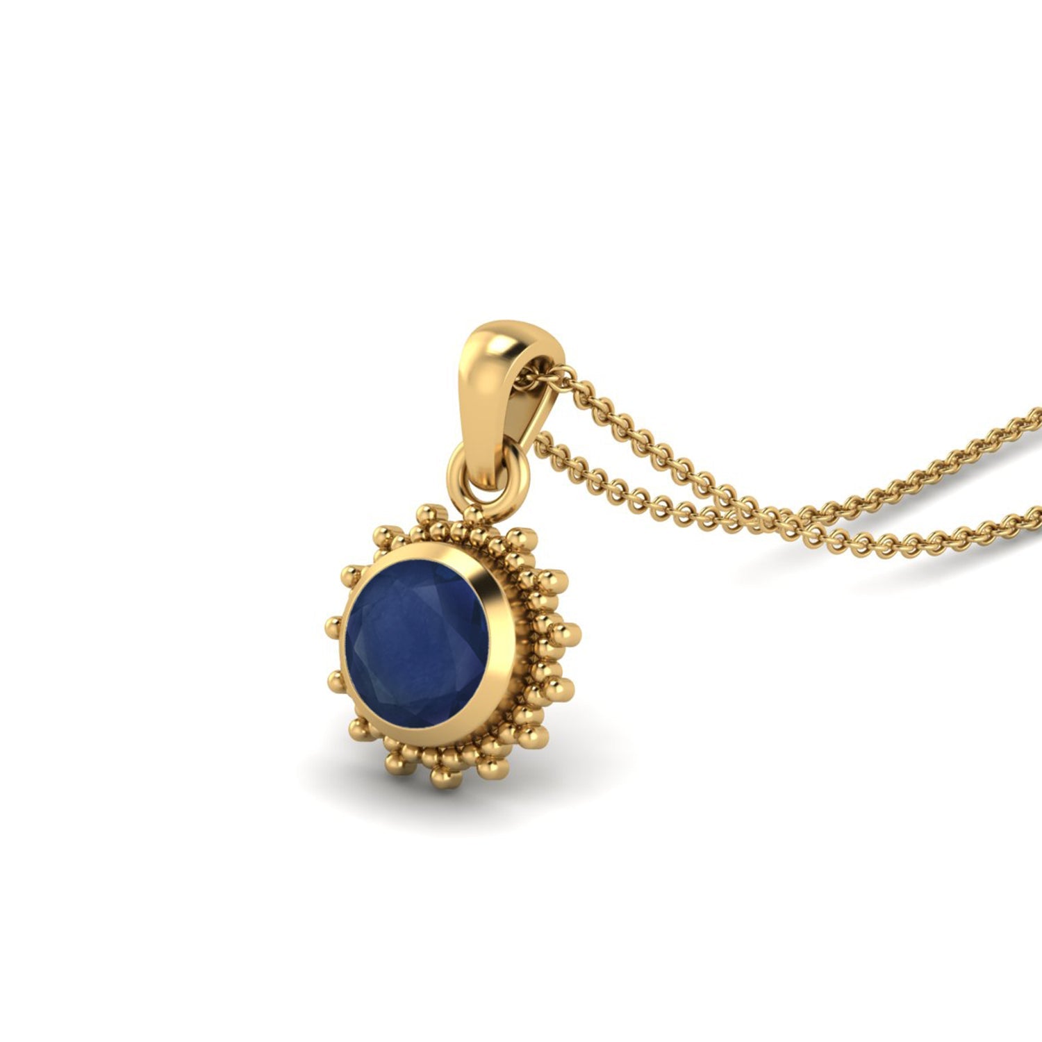 Blue Sapphire Beaded Necklace - 9K Yellow Gold-2