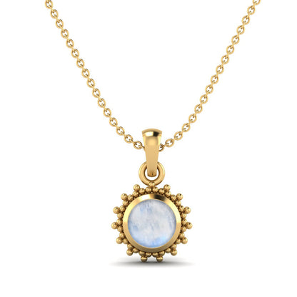 0.75 Ct Moonstone Round Beaded Halo Necklace – 14K Yellow Gold-0