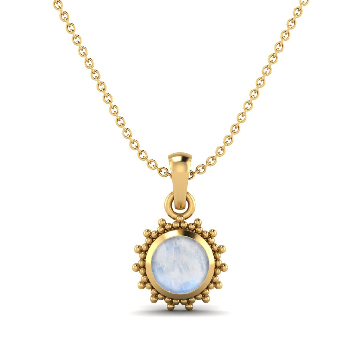 0.75 Ct Moonstone Round Beaded Halo Necklace – 14K Yellow Gold-0