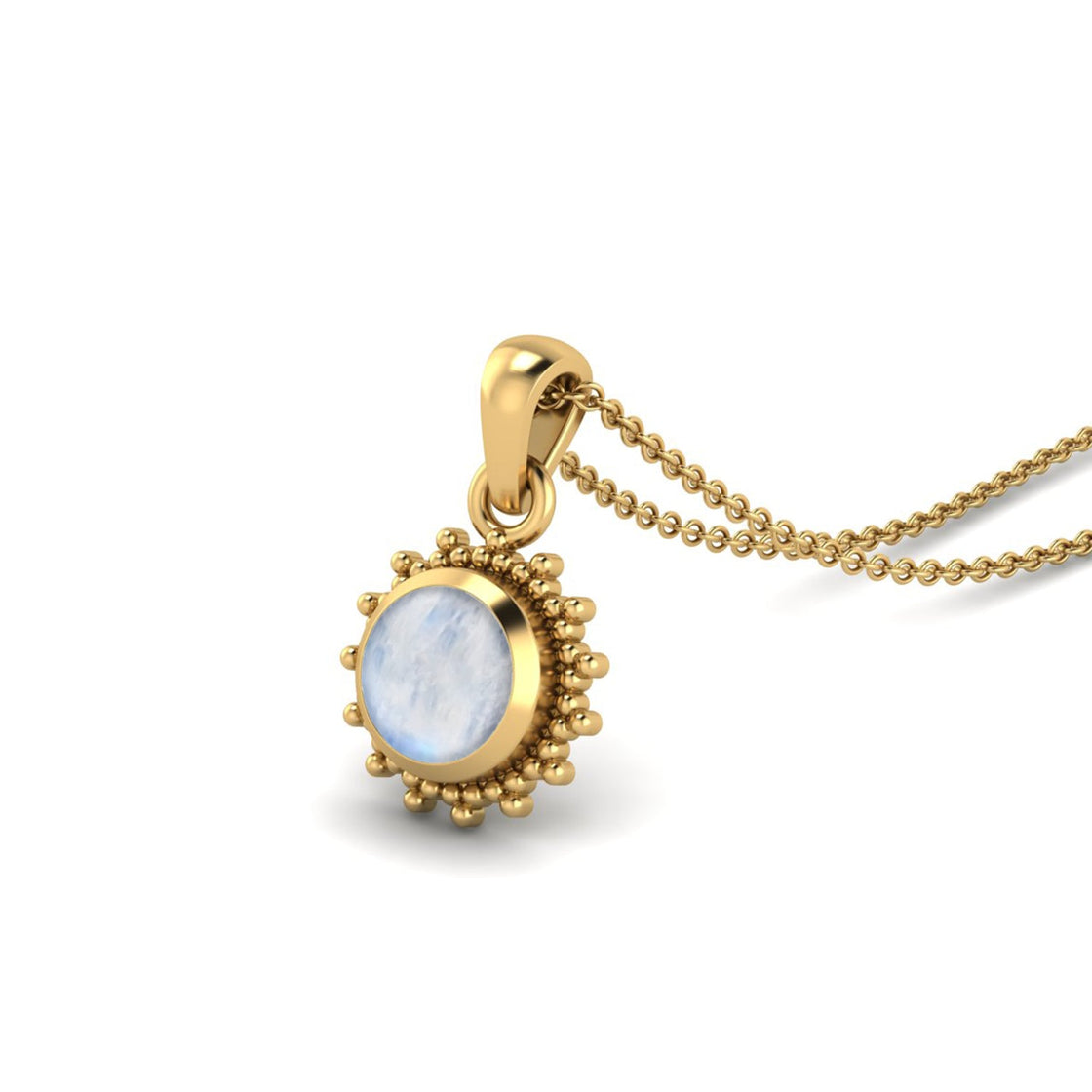 0.75 Ct Moonstone Round Beaded Halo Necklace – 14K Yellow Gold-3