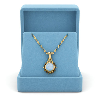 0.75 Ct Moonstone Round Beaded Halo Necklace – 14K Yellow Gold-2