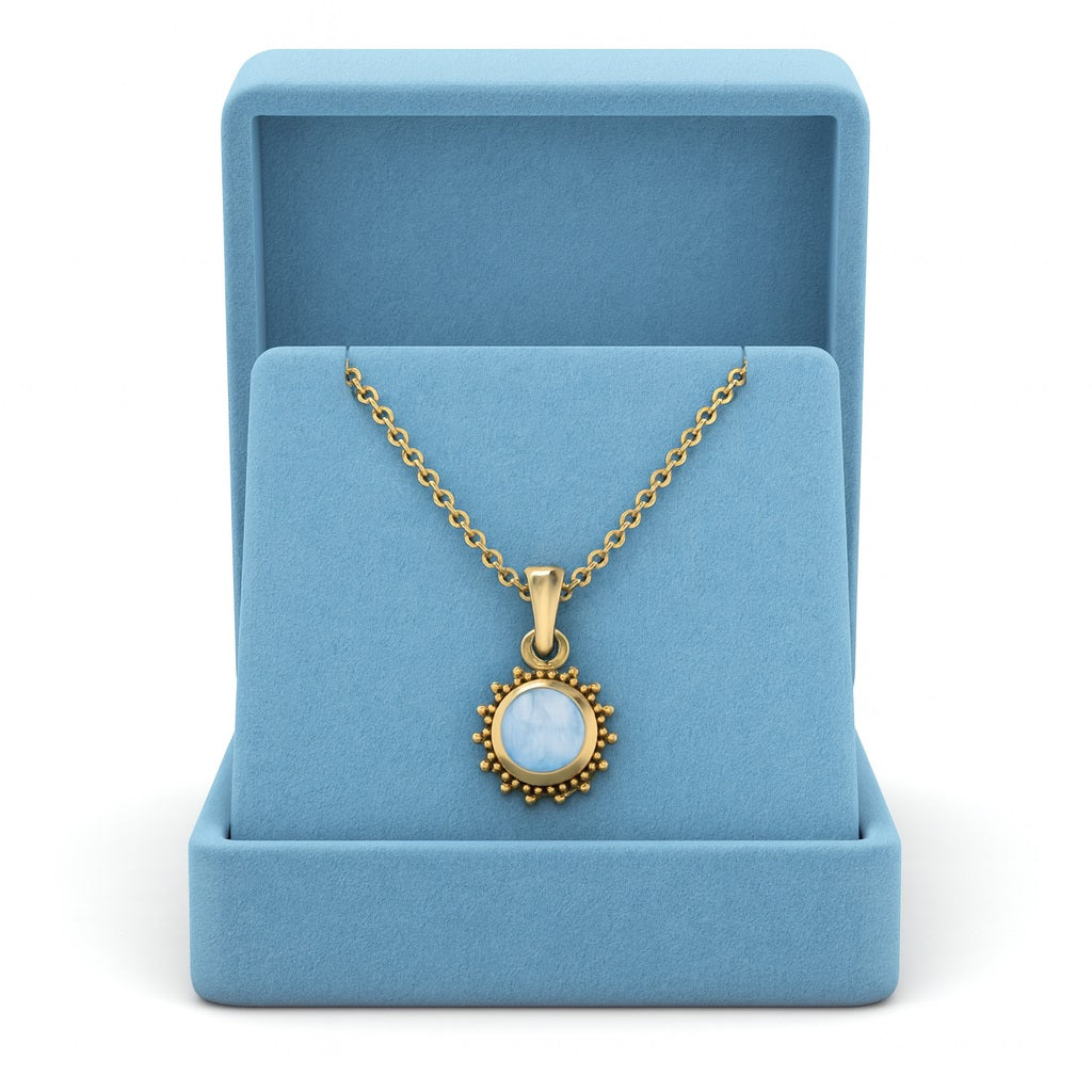 0.75 Ct Moonstone Round Beaded Halo Necklace – 14K Yellow Gold-2