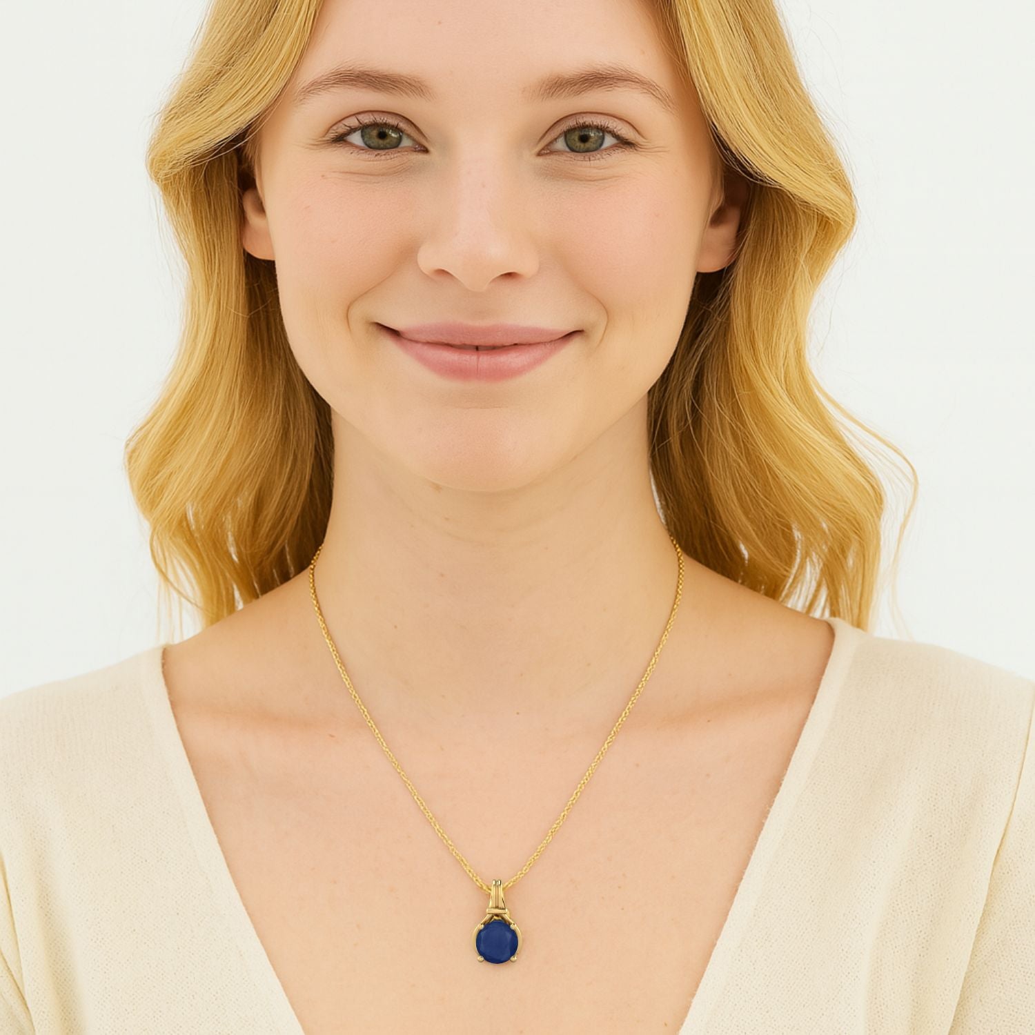Blue Sapphire Solitaire Necklace – 9K Yellow Gold-1