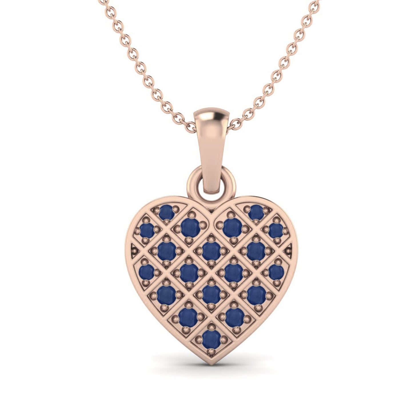 Blue Sapphire 1.05 Ct mm Round Cluster Lattice Heart Necklace - 14k Yellow Gold-2