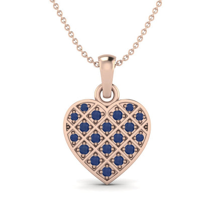 Blue Sapphire 1.05 Ct mm Round Cluster Lattice Heart Necklace - 14k Yellow Gold-2