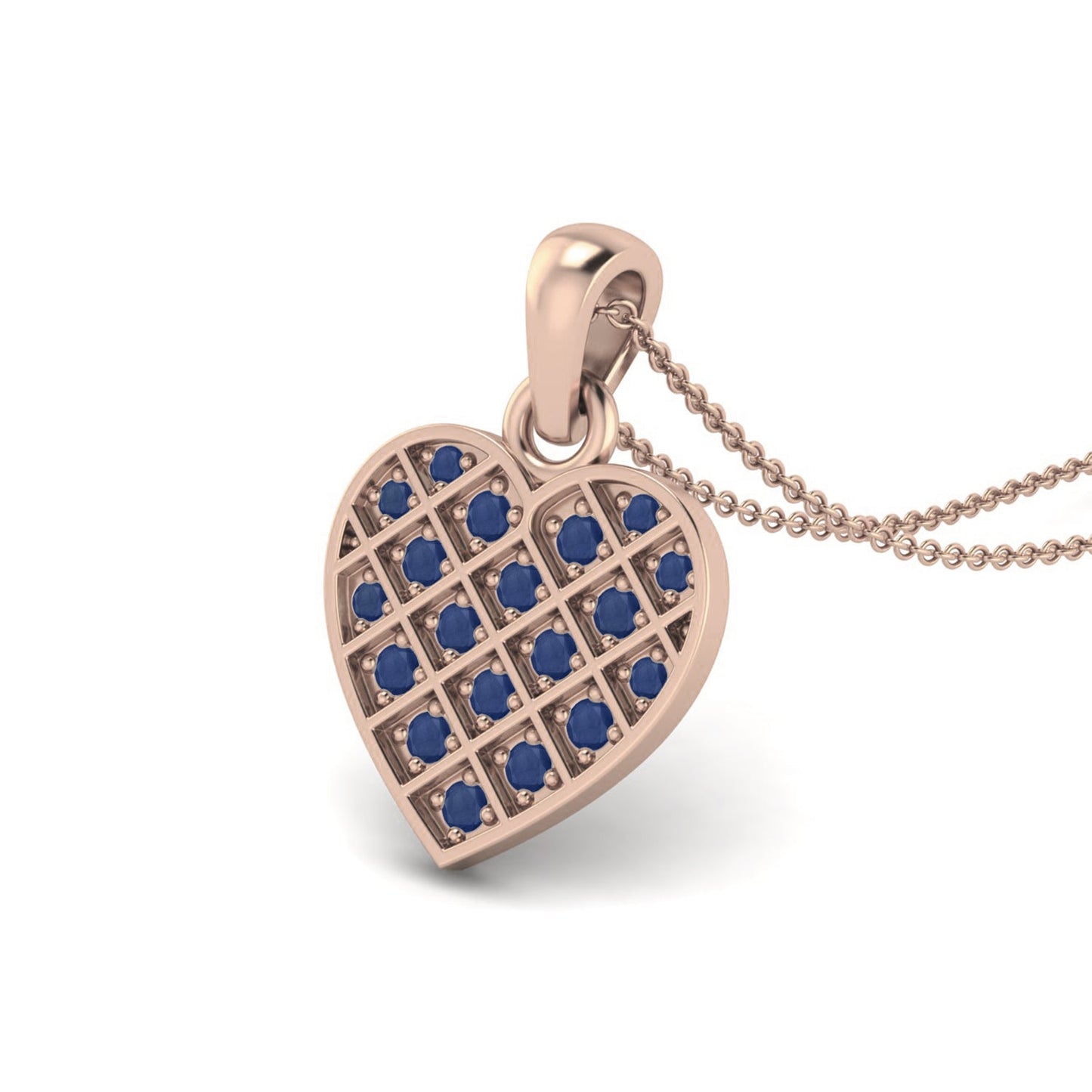 Blue Sapphire 1.05 Ct mm Round Cluster Lattice Heart Necklace - 14k Yellow Gold-3