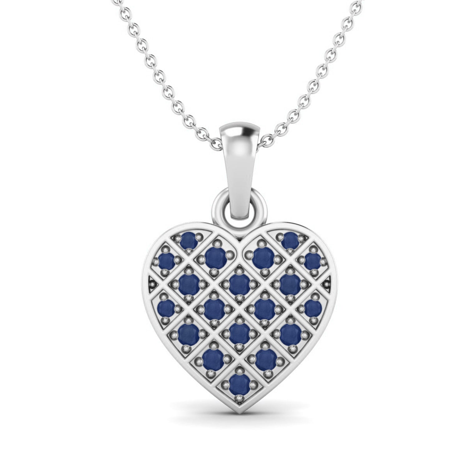 Blue Sapphire 1.05 Ct mm Round Cluster Lattice Heart Necklace - 14k Yellow Gold-4