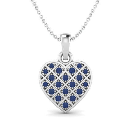 Blue Sapphire 1.05 Ct mm Round Cluster Lattice Heart Necklace - 14k Yellow Gold-4