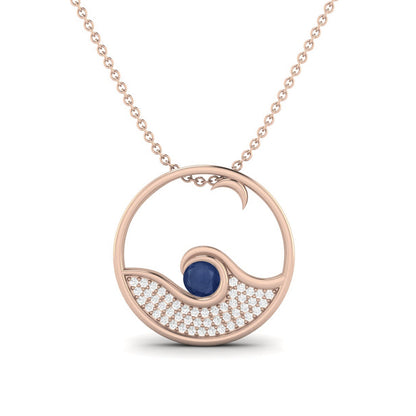 Blue Sapphire 0.25 Ct Round Circle Pendant - 14k Yellow Gold-4