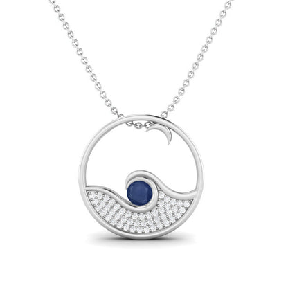 Blue Sapphire 0.25 Ct Round Circle Pendant - 14k Yellow Gold-2