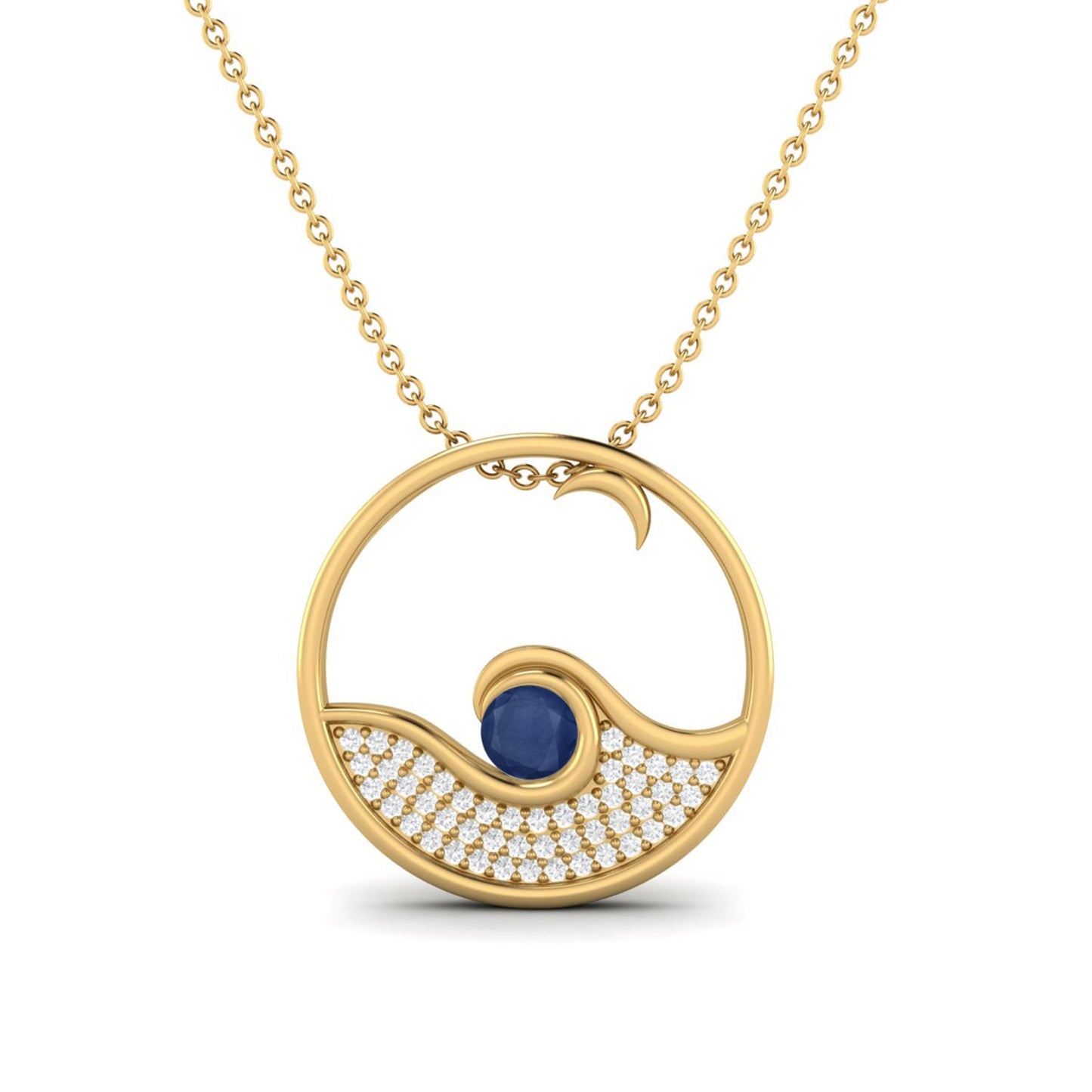 Blue Sapphire 0.25 Ct Round Circle Pendant - 14k Yellow Gold-0