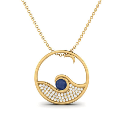 Blue Sapphire 0.25 Ct Round Circle Pendant - 14k Yellow Gold-0