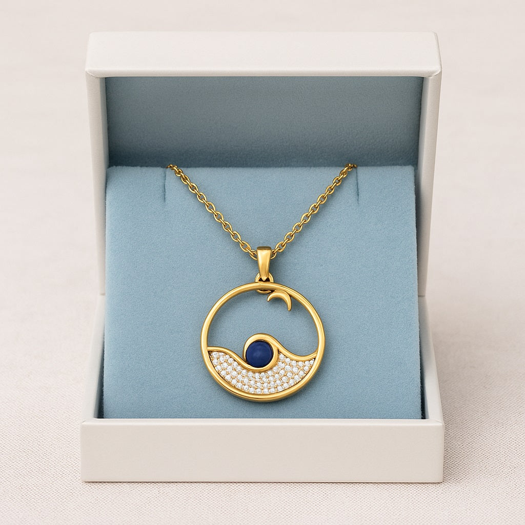 Blue Sapphire 0.25 Ct Round Circle Pendant - 14k Yellow Gold-1