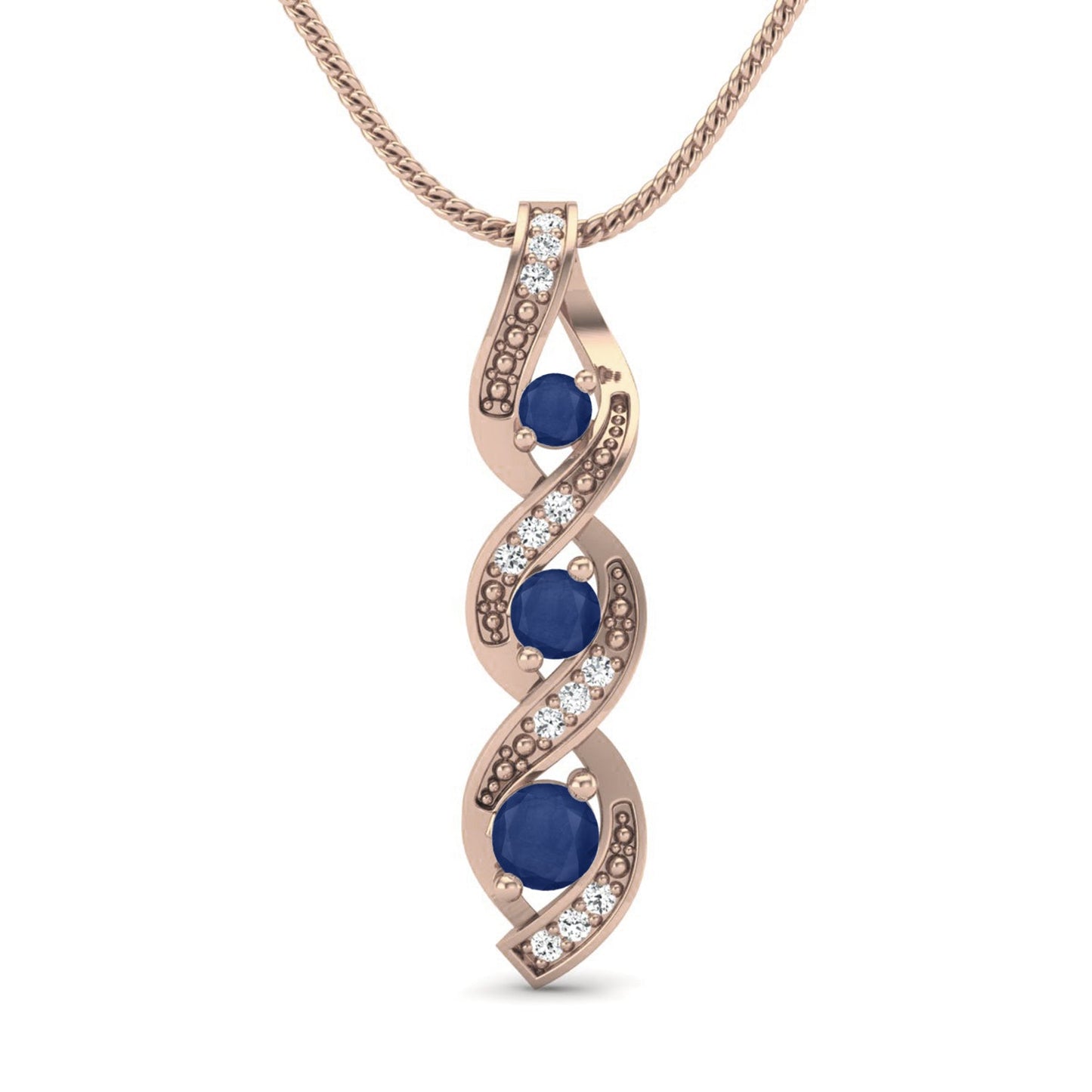 Blue Sapphire 0.40 Ct Round & Accent Stones Twist Necklace - 14k Yellow Gold-2