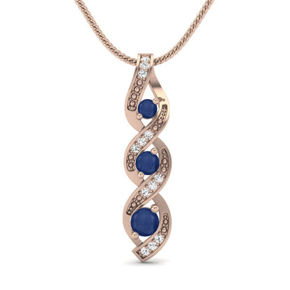 Blue Sapphire 0.40 Ct Round & Accent Stones Twist Necklace - 14k Yellow Gold-2