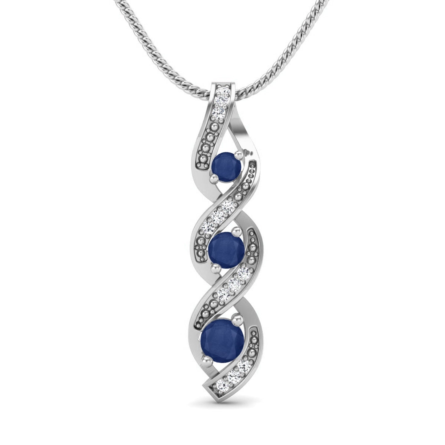 Blue Sapphire 0.40 Ct Round & Accent Stones Twist Necklace - 14k Yellow Gold-4