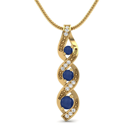 Blue Sapphire Spiral Pendant - 9K Yellow Gold-0