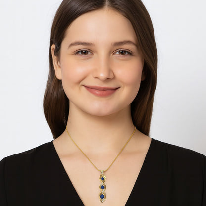 Blue Sapphire 0.40 Ct Round & Accent Stones Twist Necklace - 14k Yellow Gold-1