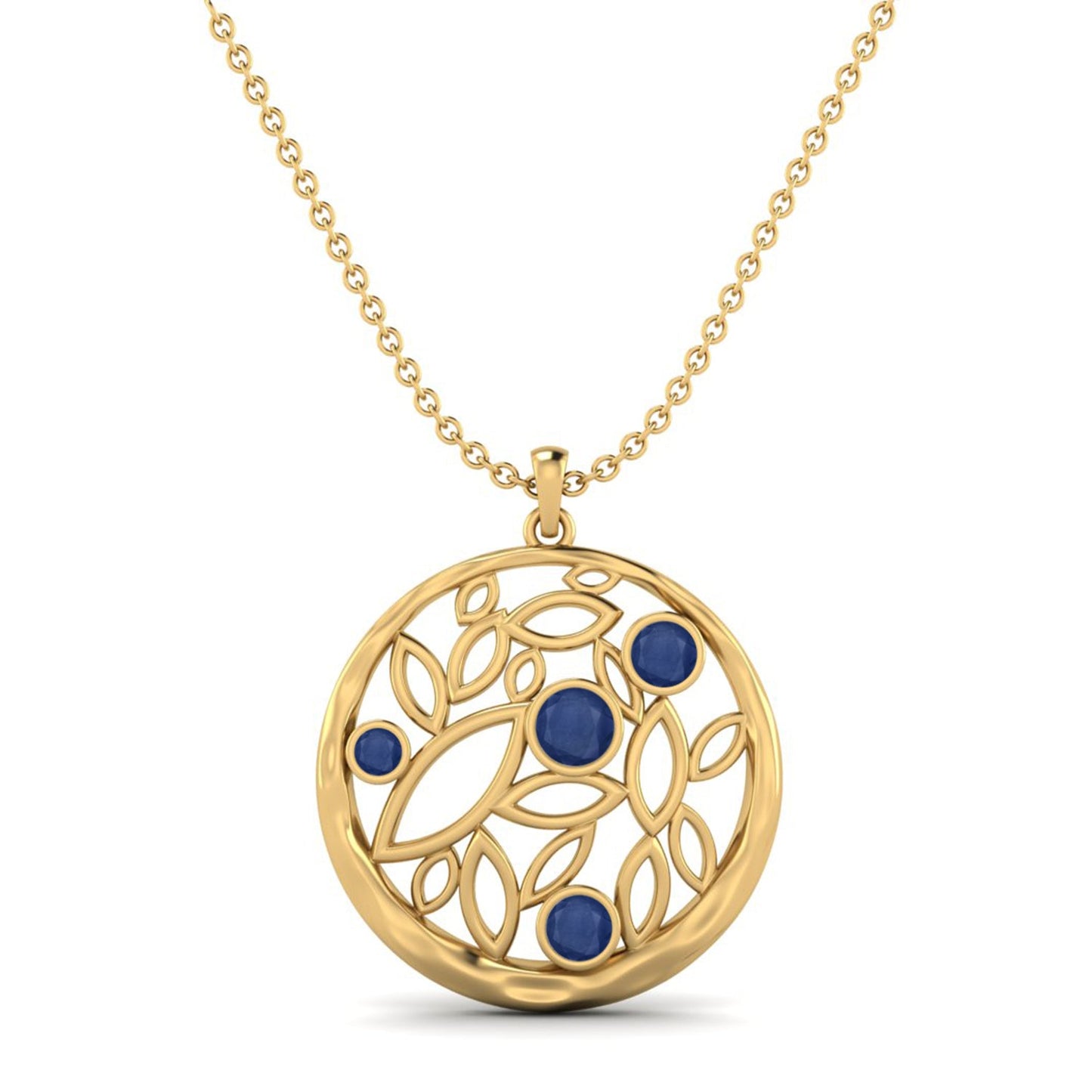 Blue Sapphire 0.50 Ct Nature-Inspired Leaf Design Necklace - 14k Yellow Gold-0