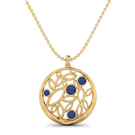 Blue Sapphire 0.50 Ct Nature-Inspired Leaf Design Necklace - 14k Yellow Gold-0