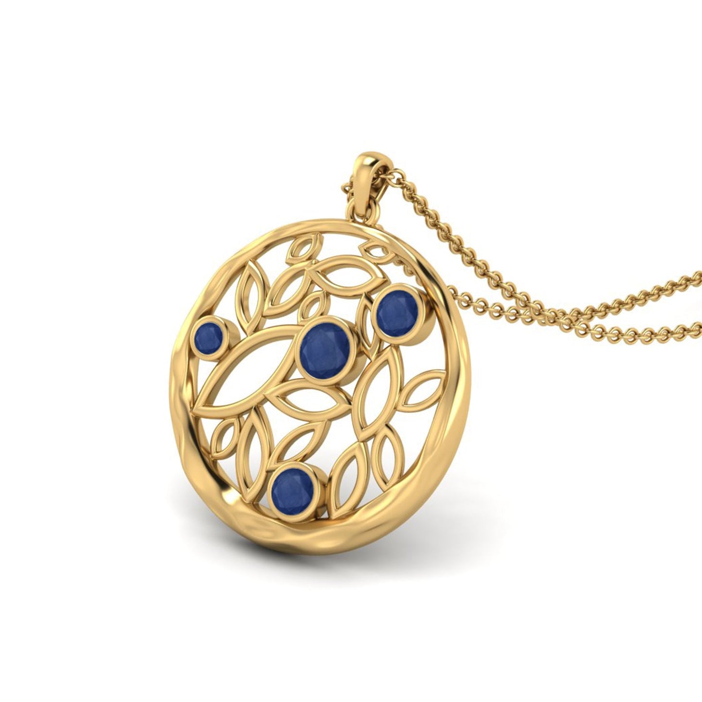 Blue Sapphire 0.50 Ct Nature-Inspired Leaf Design Necklace - 14k Yellow Gold-3