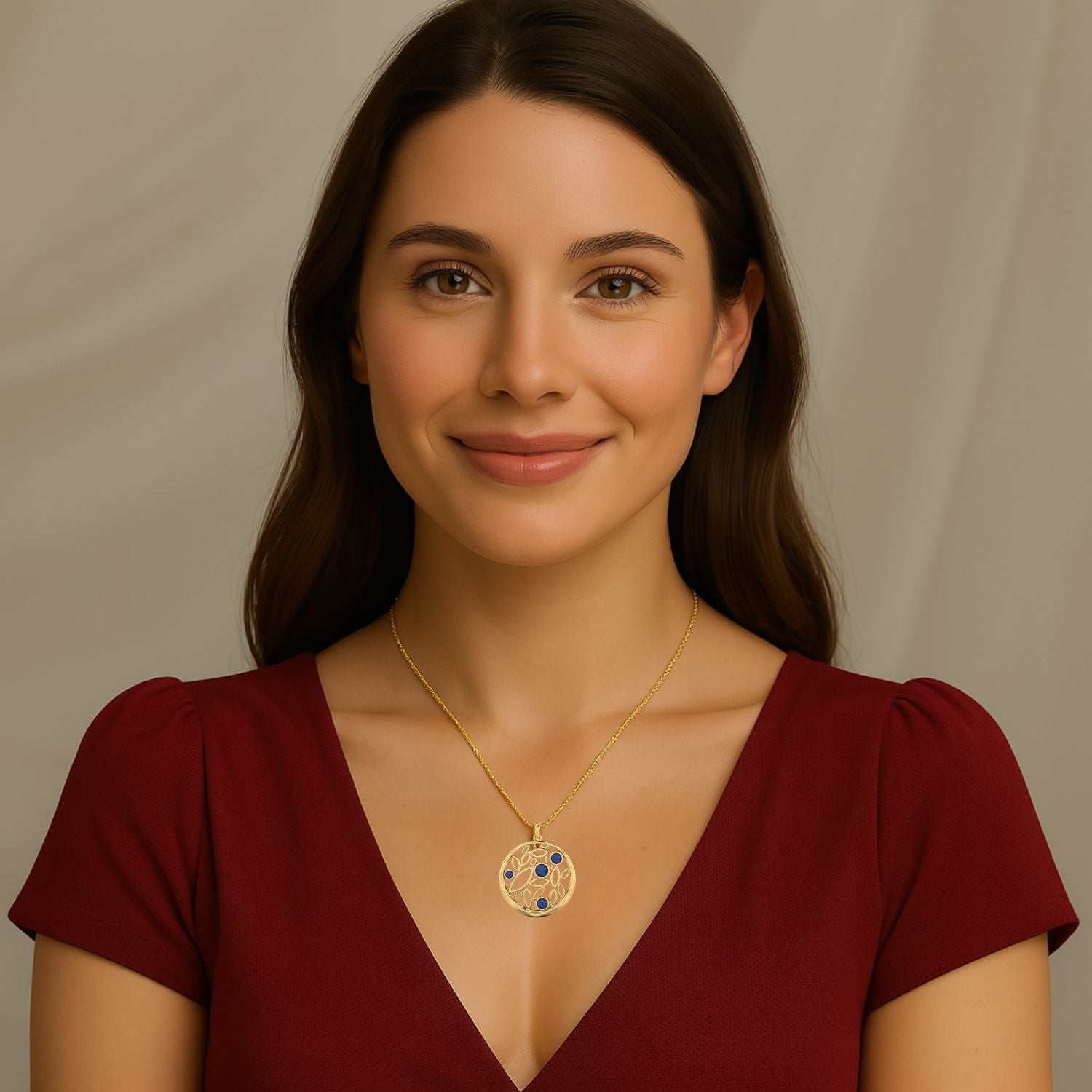 Blue Sapphire 0.50 Ct Nature-Inspired Leaf Design Necklace - 14k Yellow Gold-1