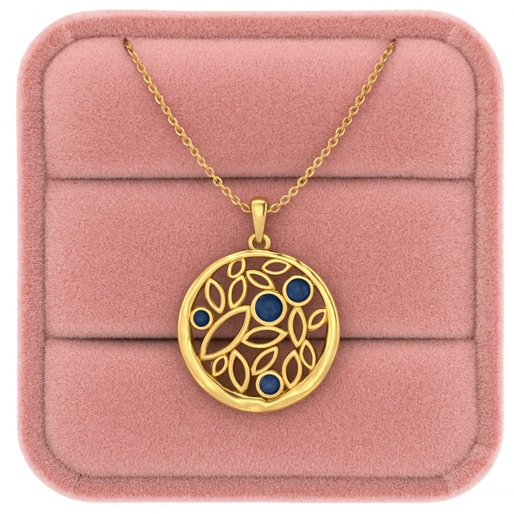 Blue Sapphire 0.50 Ct Nature-Inspired Leaf Design Necklace - 14k Yellow Gold-2