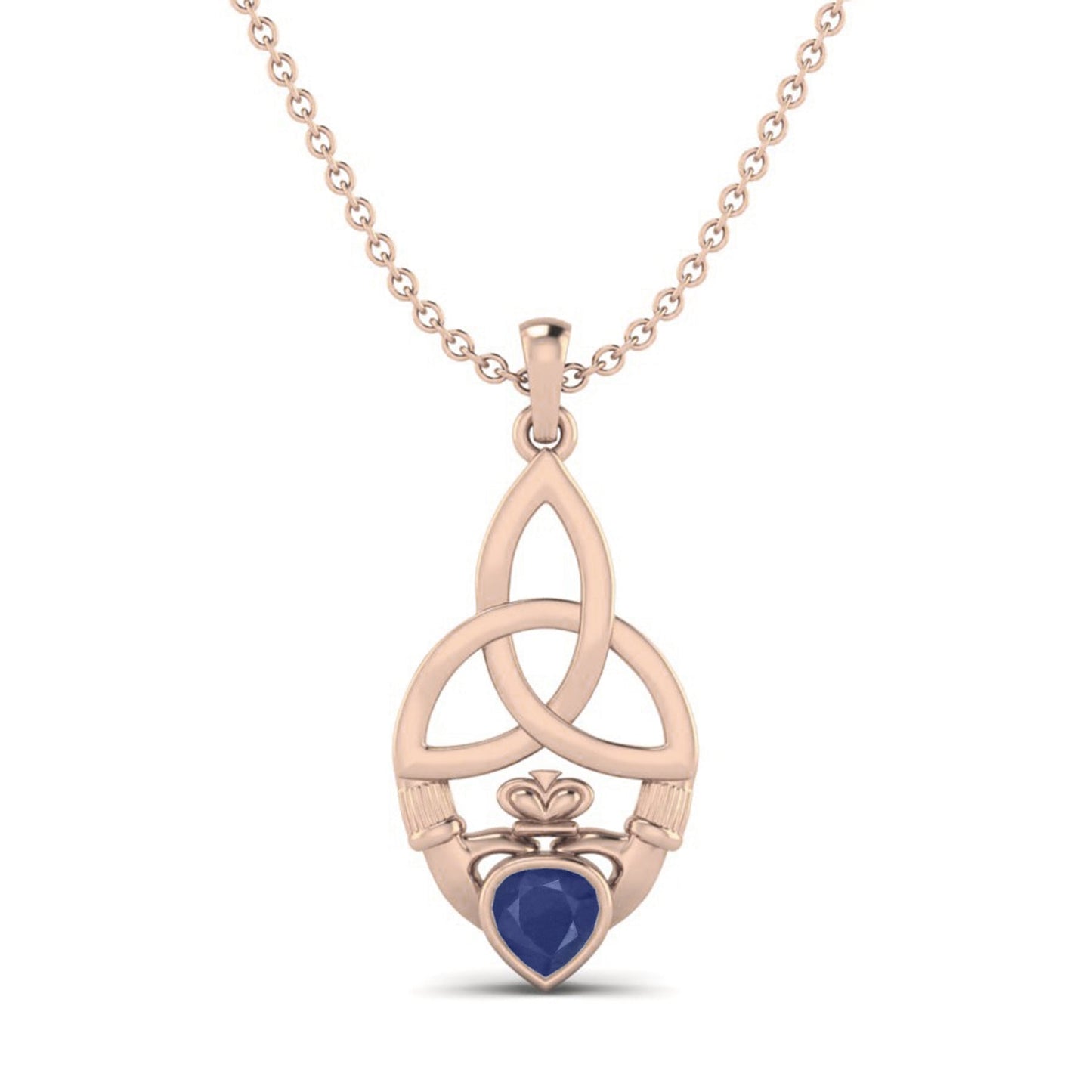 Blue Sapphire 0.50 Ct Heart Celtic Knot Claddagh Necklace - 14k Yellow Gold-4