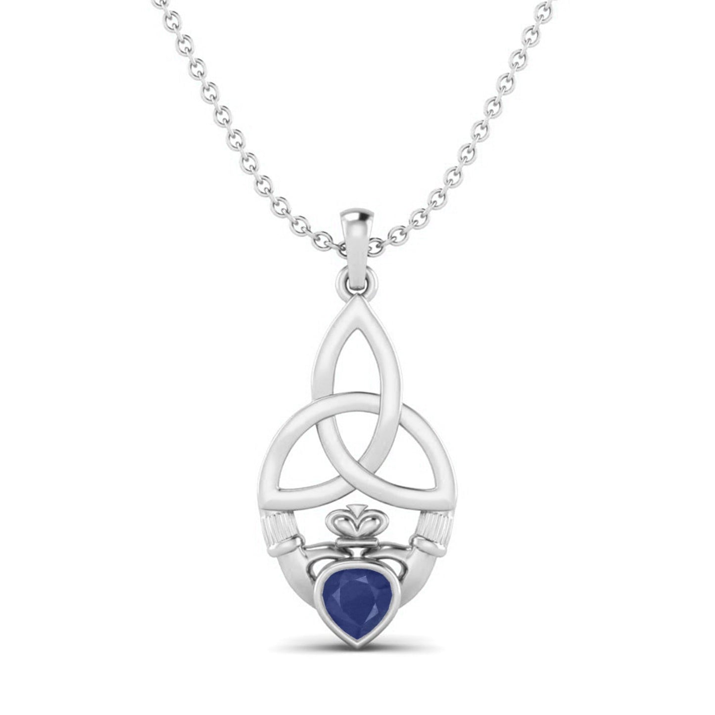 Blue Sapphire 0.50 Ct Heart Celtic Knot Claddagh Necklace - 14k Yellow Gold-2