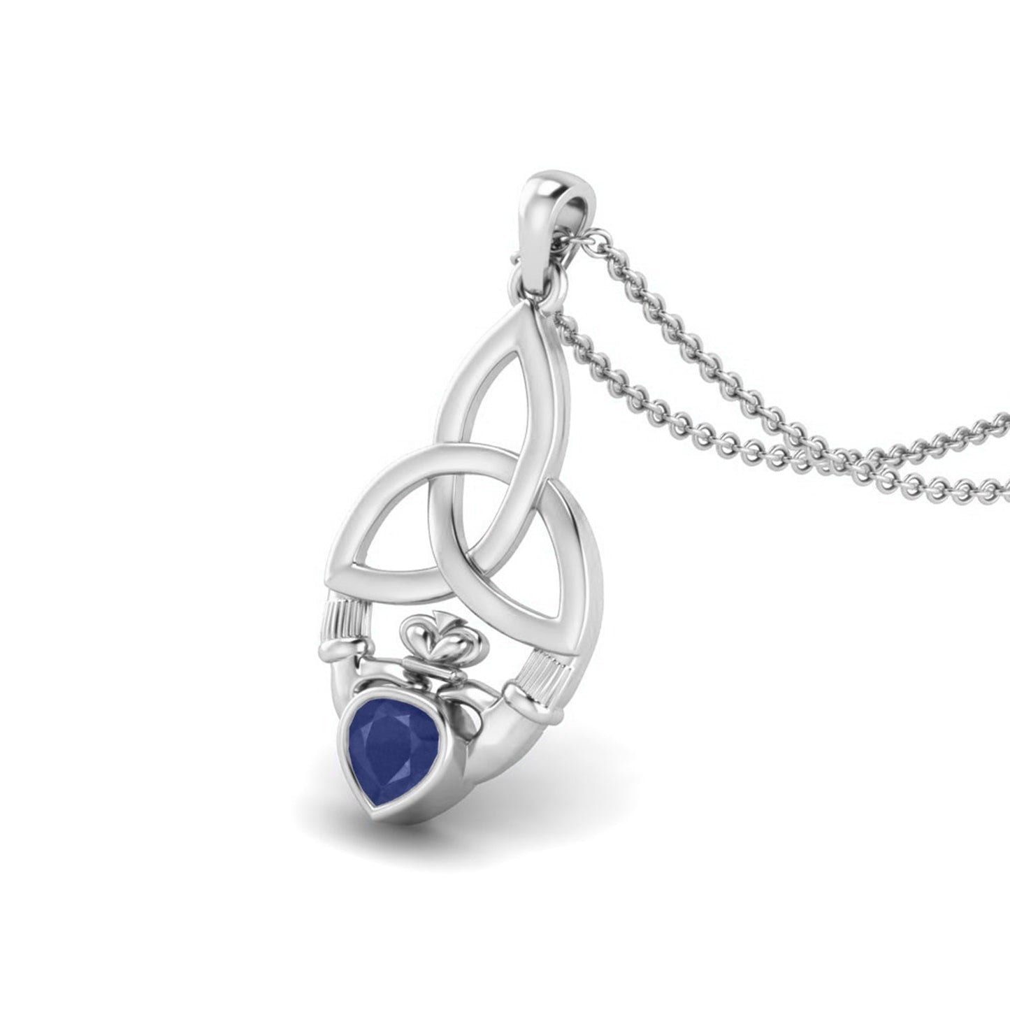 Blue Sapphire 0.50 Ct Heart Celtic Knot Claddagh Necklace - 14k Yellow Gold-3