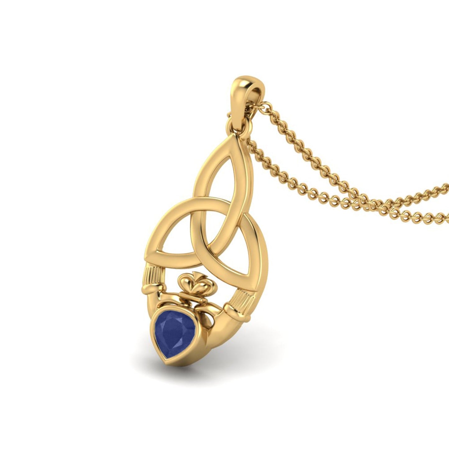 Blue Sapphire Heart Claddagh Pendant - 9K Yellow Gold-2