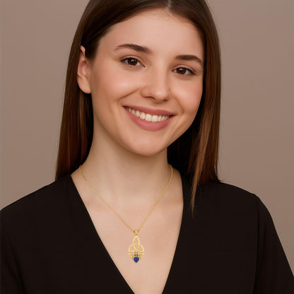 Blue Sapphire 0.50 Ct Heart Celtic Knot Claddagh Necklace - 14k Yellow Gold-1