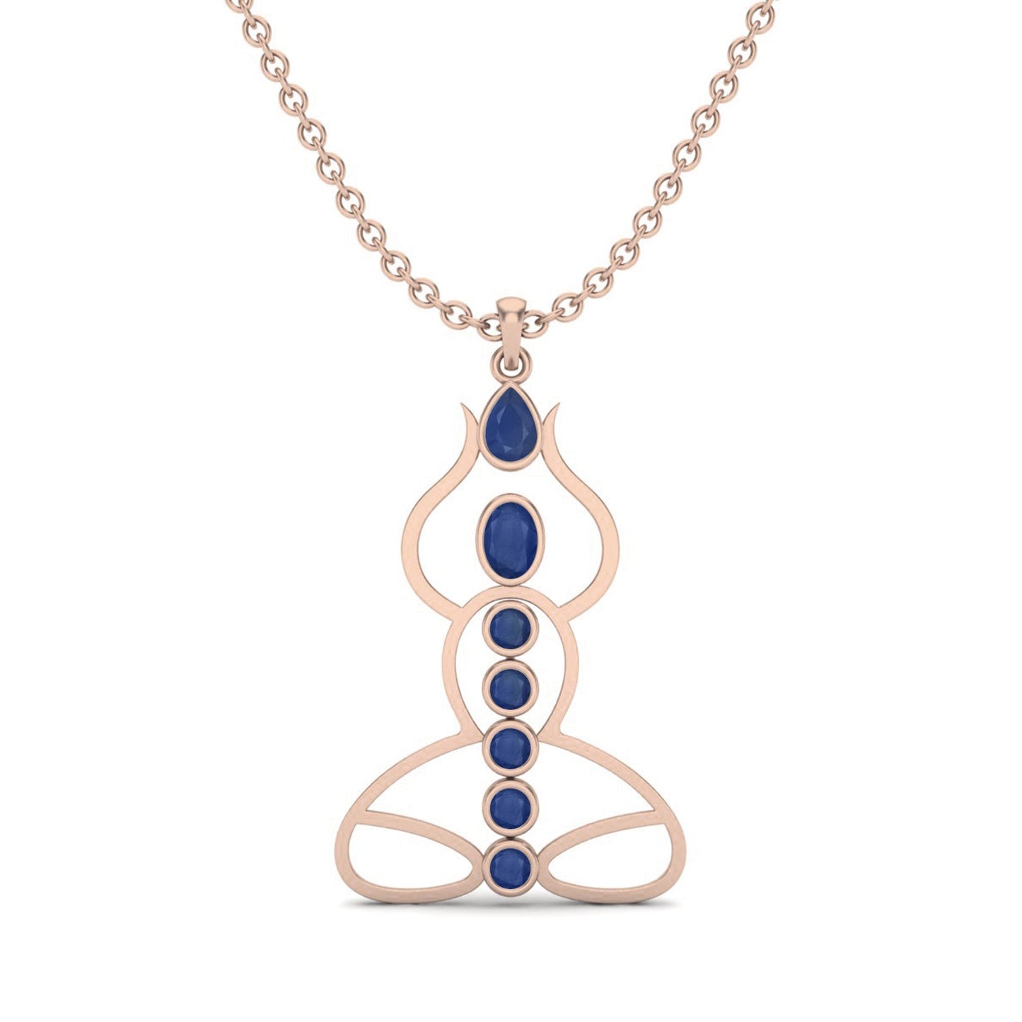 Blue Sapphire 3.15 Ct Round Chakra Yoga-Inspired Necklace - 14k Yellow Gold-5