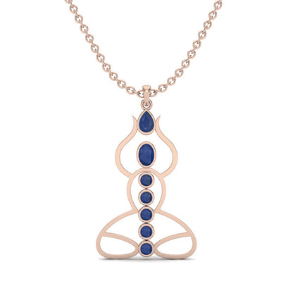 Blue Sapphire 3.15 Ct Round Chakra Yoga-Inspired Necklace - 14k Yellow Gold-5