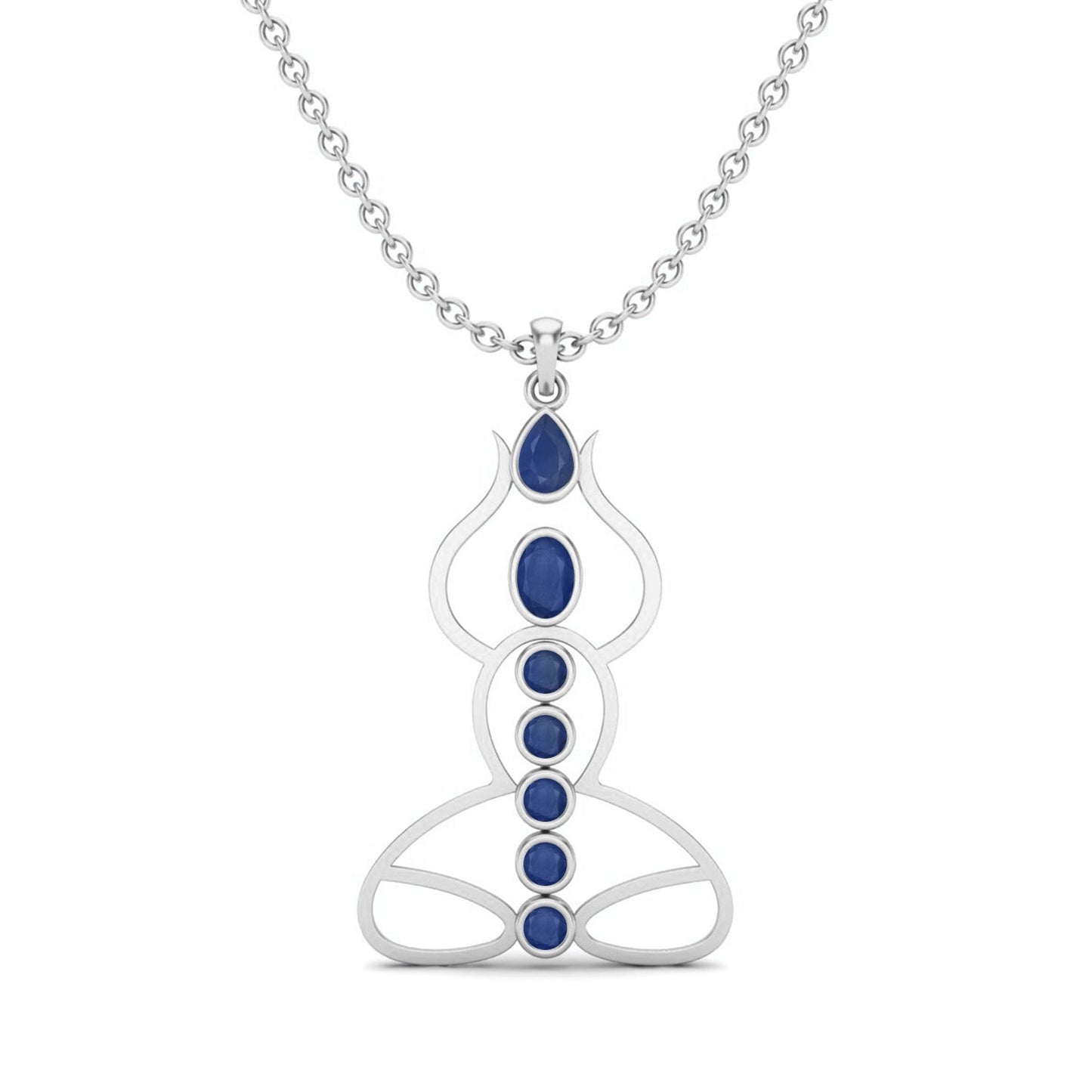 Blue Sapphire 3.15 Ct Round Chakra Yoga-Inspired Necklace - 14k Yellow Gold-3