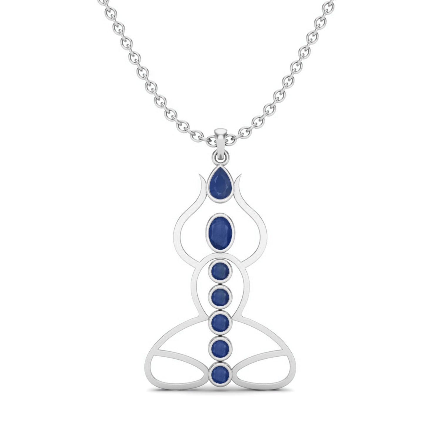 Blue Sapphire 3.15 Ct Round Chakra Yoga-Inspired Necklace - 14k Yellow Gold-3