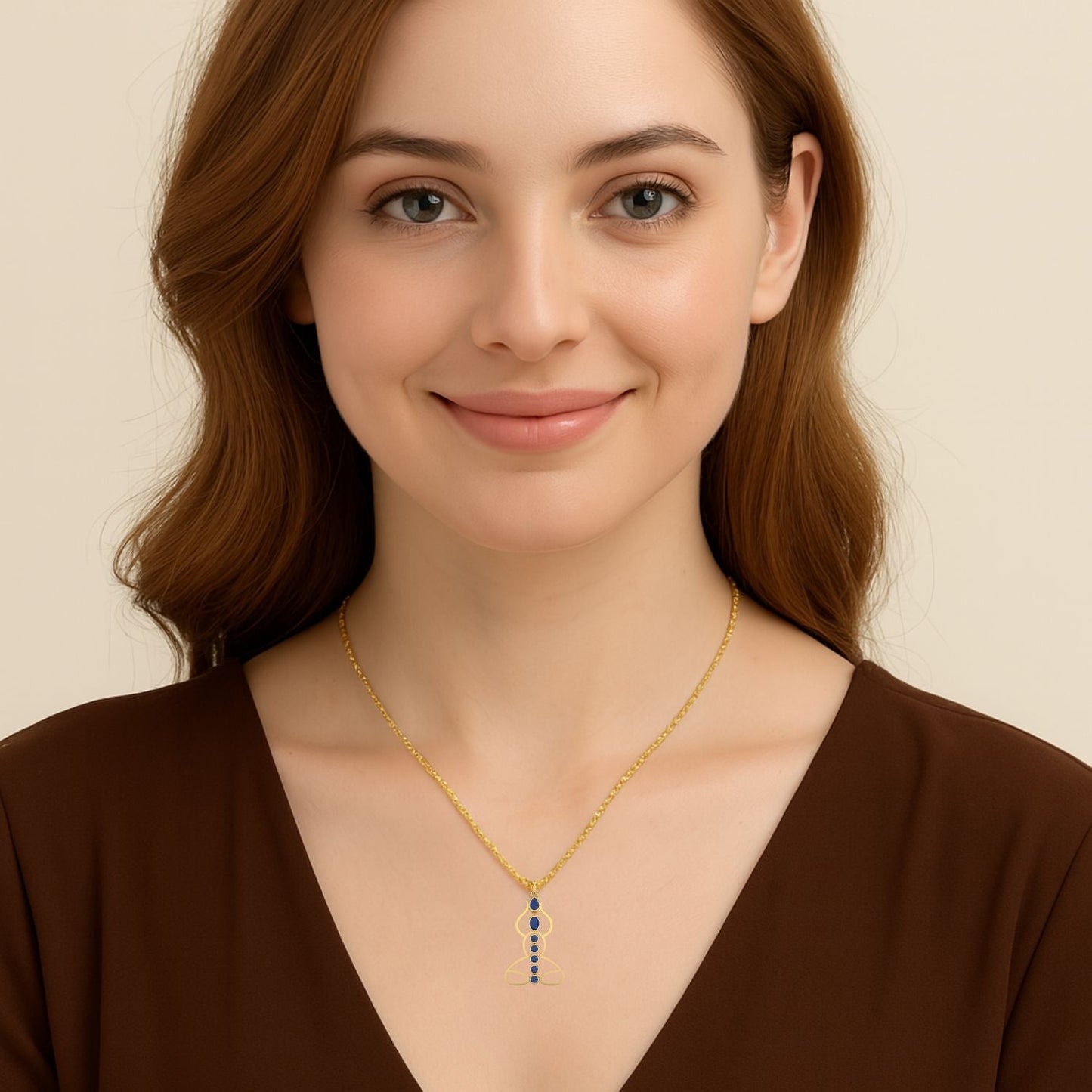 Blue Sapphire Yoga Chakra Pendant - 9K Yellow Gold-1
