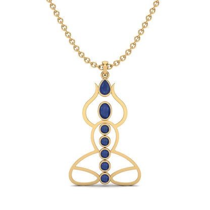 Blue Sapphire 3.15 Ct Round Chakra Yoga-Inspired Necklace - 14k Yellow Gold-0