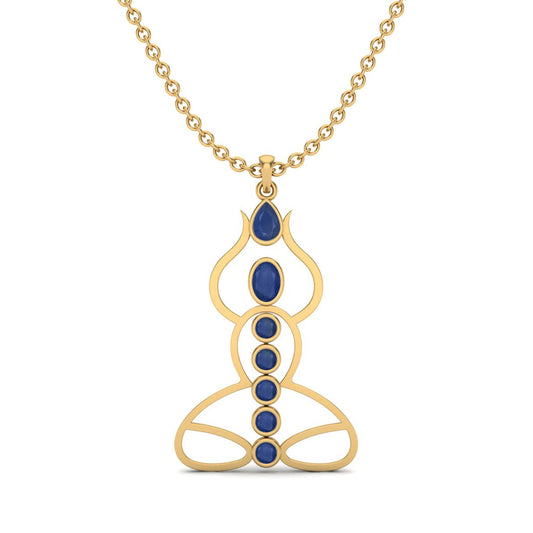 Blue Sapphire 3.15 Ct Round Chakra Yoga-Inspired Necklace - 14k Yellow Gold-0