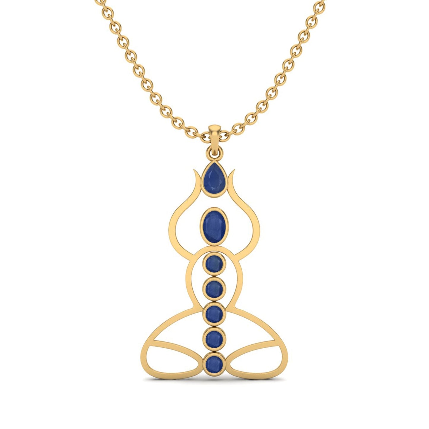 Blue Sapphire Yoga Chakra Pendant - 9K Yellow Gold-0