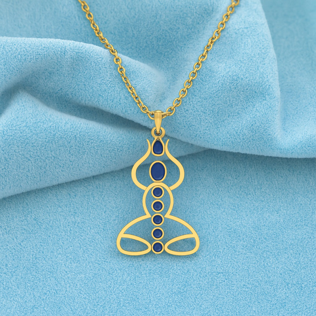 Blue Sapphire 3.15 Ct Round Chakra Yoga-Inspired Necklace - 14k Yellow Gold-2