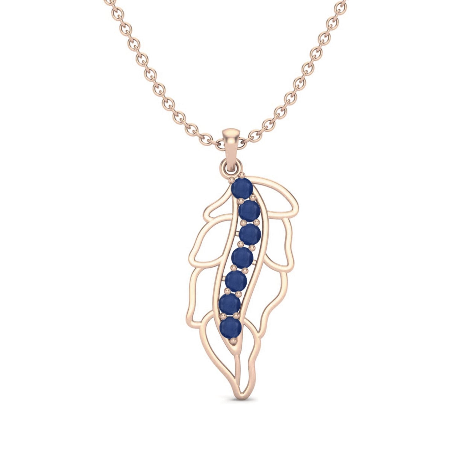 Blue Sapphire 1.05 Ct Round Feather Necklace - 14k Yellow Gold-5