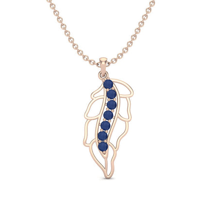 Blue Sapphire 1.05 Ct Round Feather Necklace - 14k Yellow Gold-5