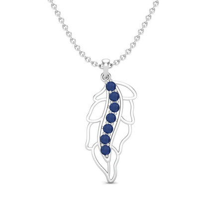 Blue Sapphire 1.05 Ct Round Feather Necklace - 14k Yellow Gold-4