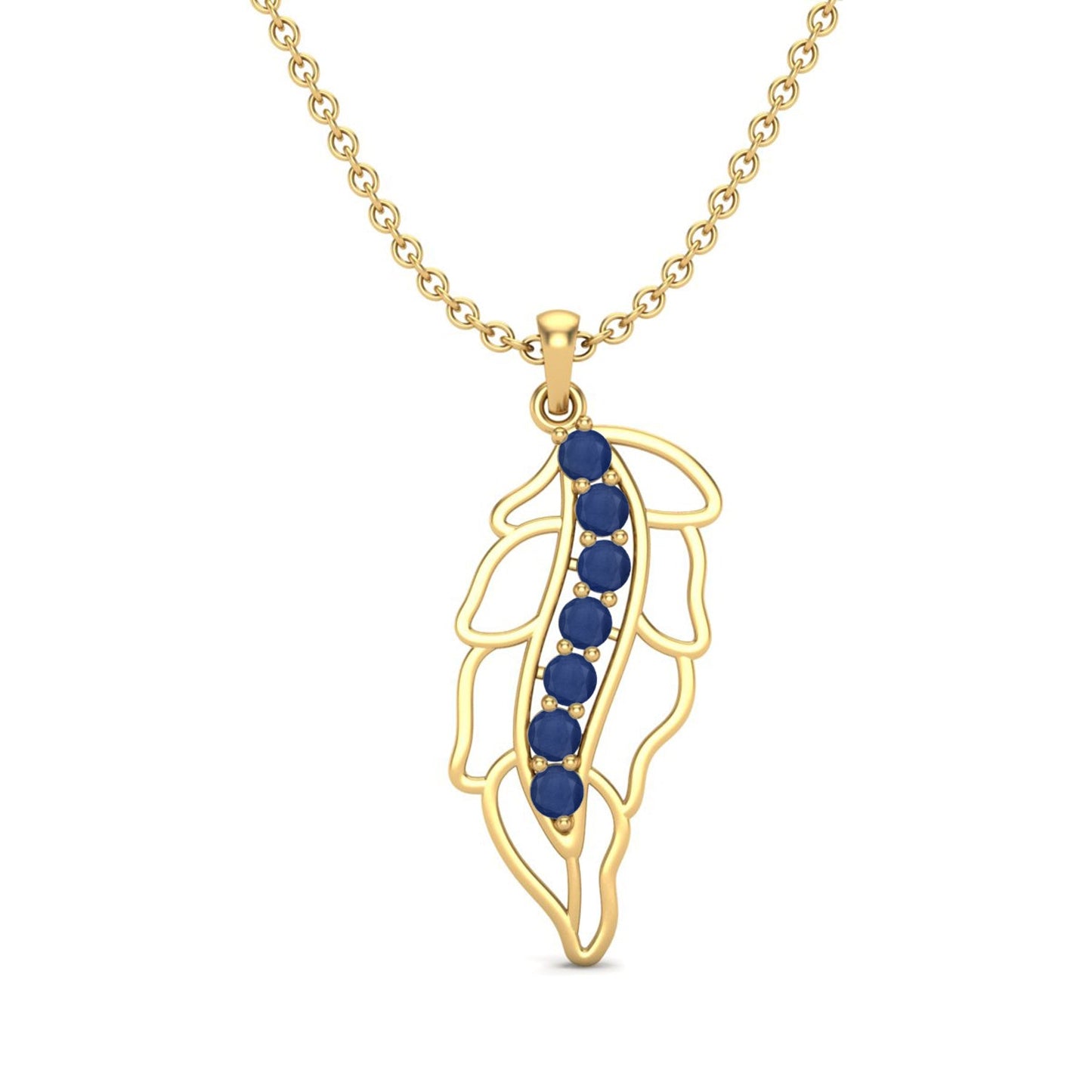 Blue Sapphire 1.05 Ct Round Feather Necklace - 14k Yellow Gold-0