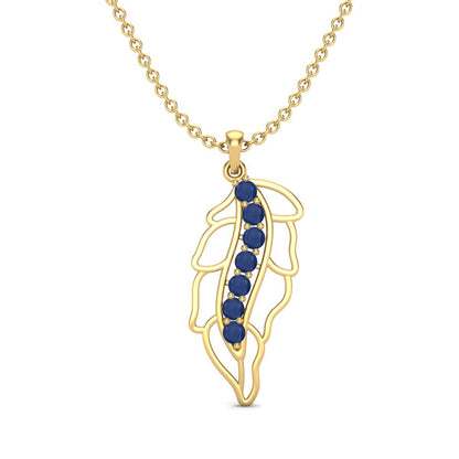 Blue Sapphire Leafy Design Necklace - 9K Yellow Gold-0
