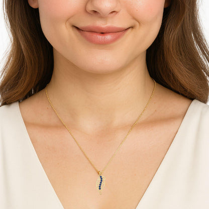 Blue Sapphire 1.05 Ct Round Feather Necklace - 14k Yellow Gold-1