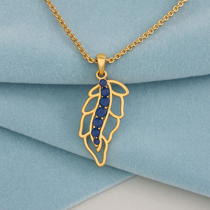 Blue Sapphire 1.05 Ct Round Feather Necklace - 14k Yellow Gold-2