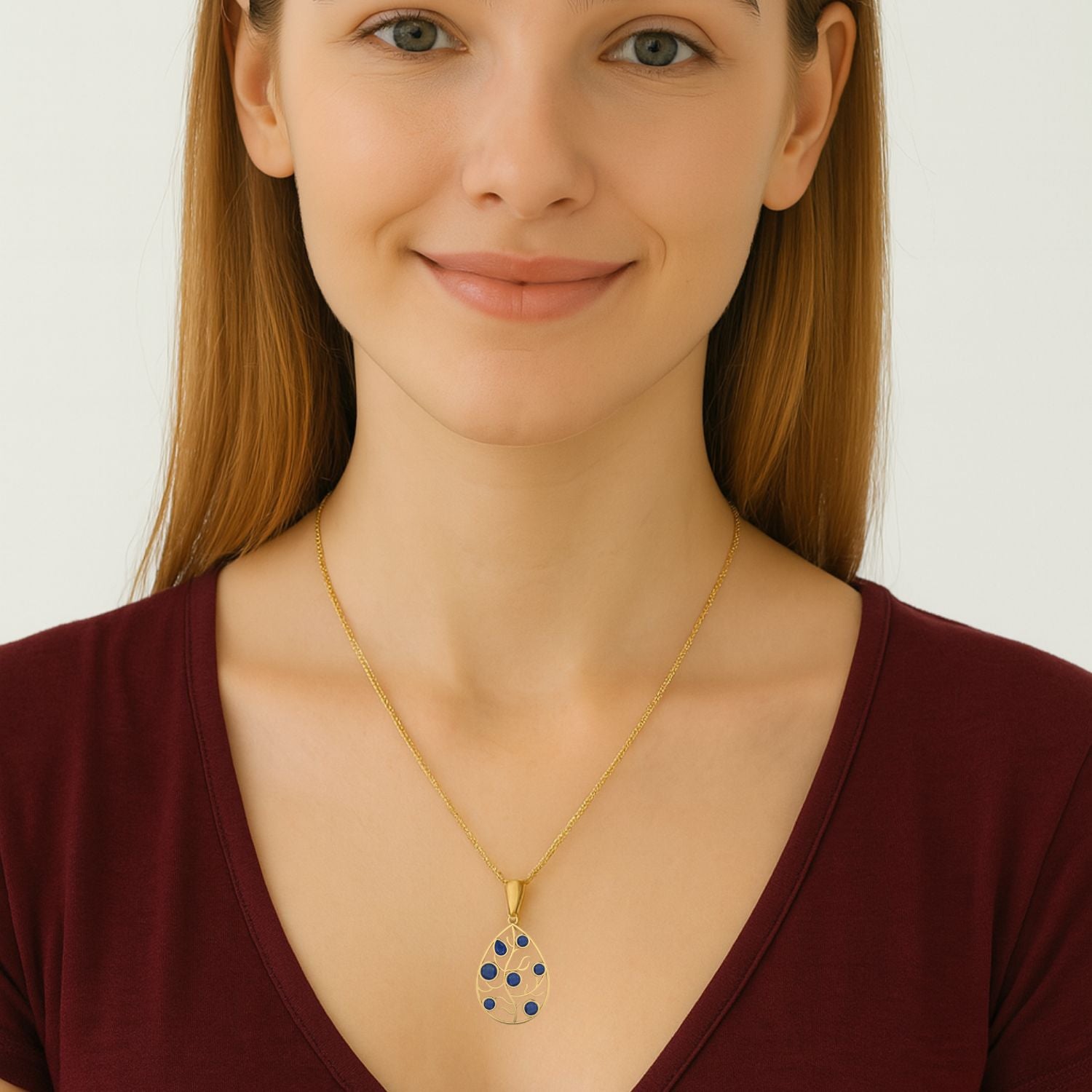 Blue Sapphire Teardrop Pendant - 9K Yellow Gold-1