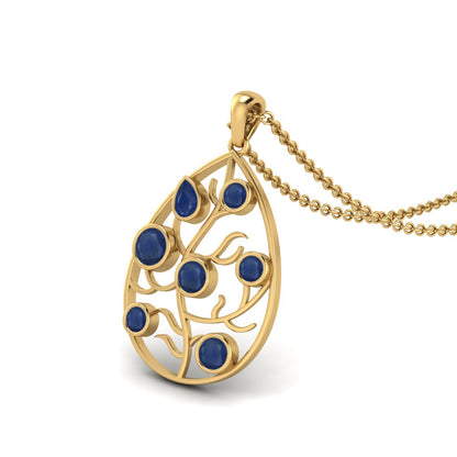 Blue Sapphire Teardrop Pendant - 9K Yellow Gold-2